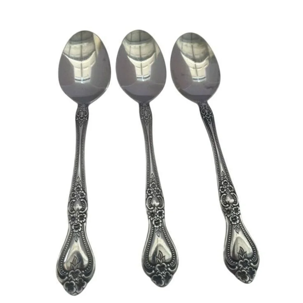 3 Rogers Summer‎ or Precious Rose Stainless Tea Spoons Korea